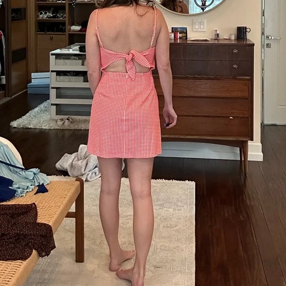 French Connection Whisper Gingham Tie Back Mini Dress Size 4 - Picture 3 of 4